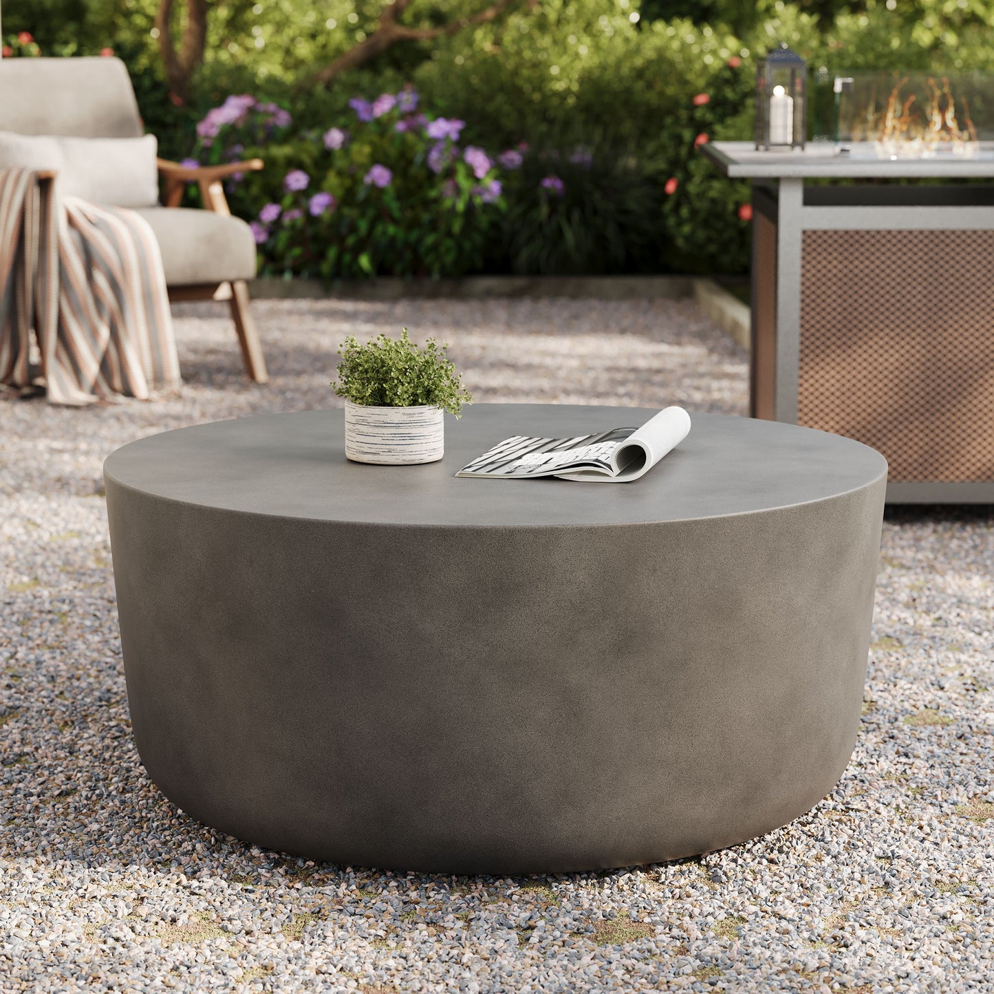 Modway - Brion Round Indoor - Outdoor Patio Concrete Coffee Table by Modway  Outdoor Furniture Bar and Dining Gray - EEI-7099-GRY
