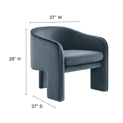 Modway - Greer Performance Velvet Upholstered Accent Armchair by Modway  Living Room Sofas and Armchairs Blue - EEI-7102-CAB