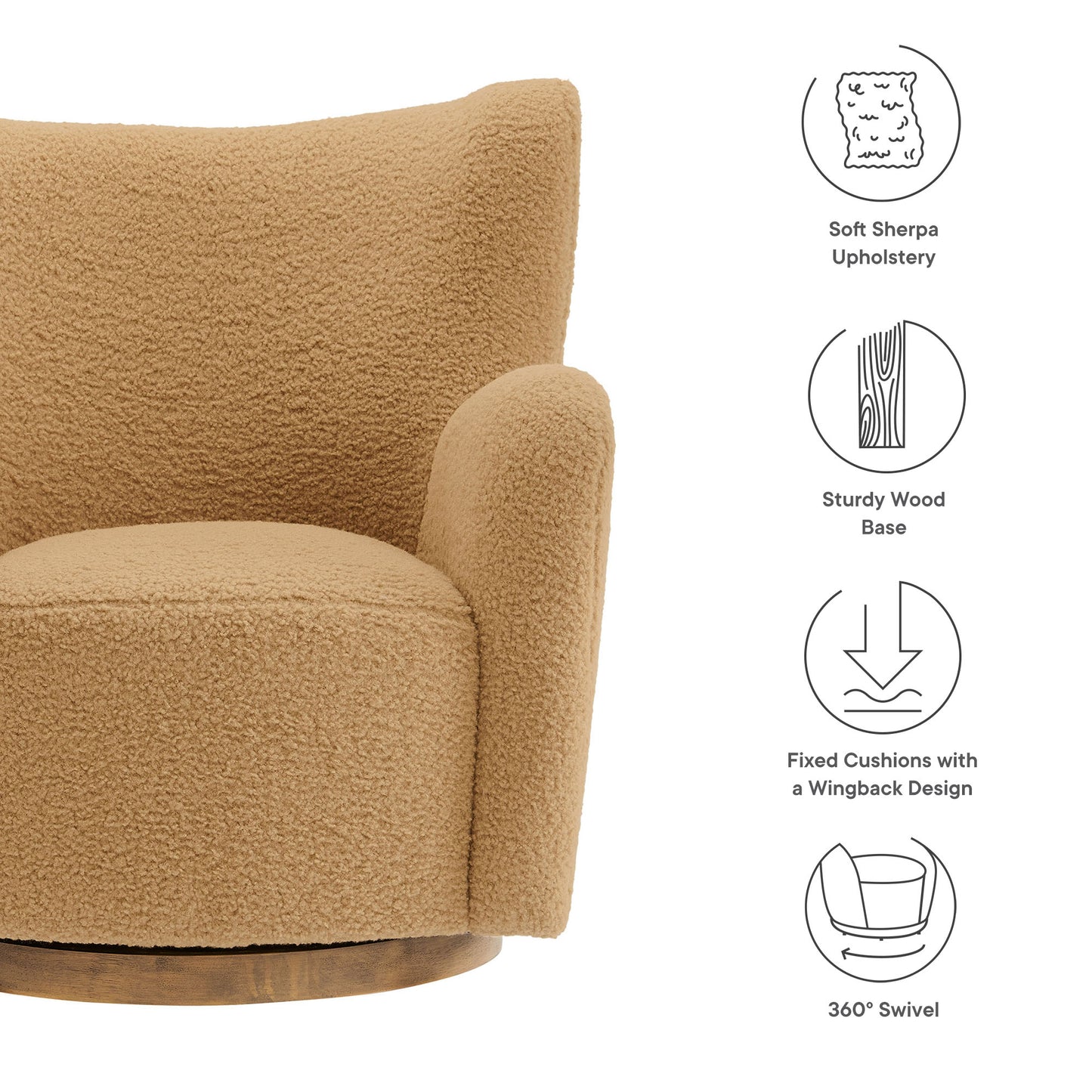 Modway - Montrose Wingback Sherpa Swivel Accent Chair by Modway  Living Room Sofas and Armchairs Brown - EEI-7105-CAM-WAL