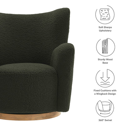 Modway - Montrose Wingback Sherpa Swivel Accent Chair by Modway  Living Room Sofas and Armchairs Brown - EEI-7105-FRN-WAL