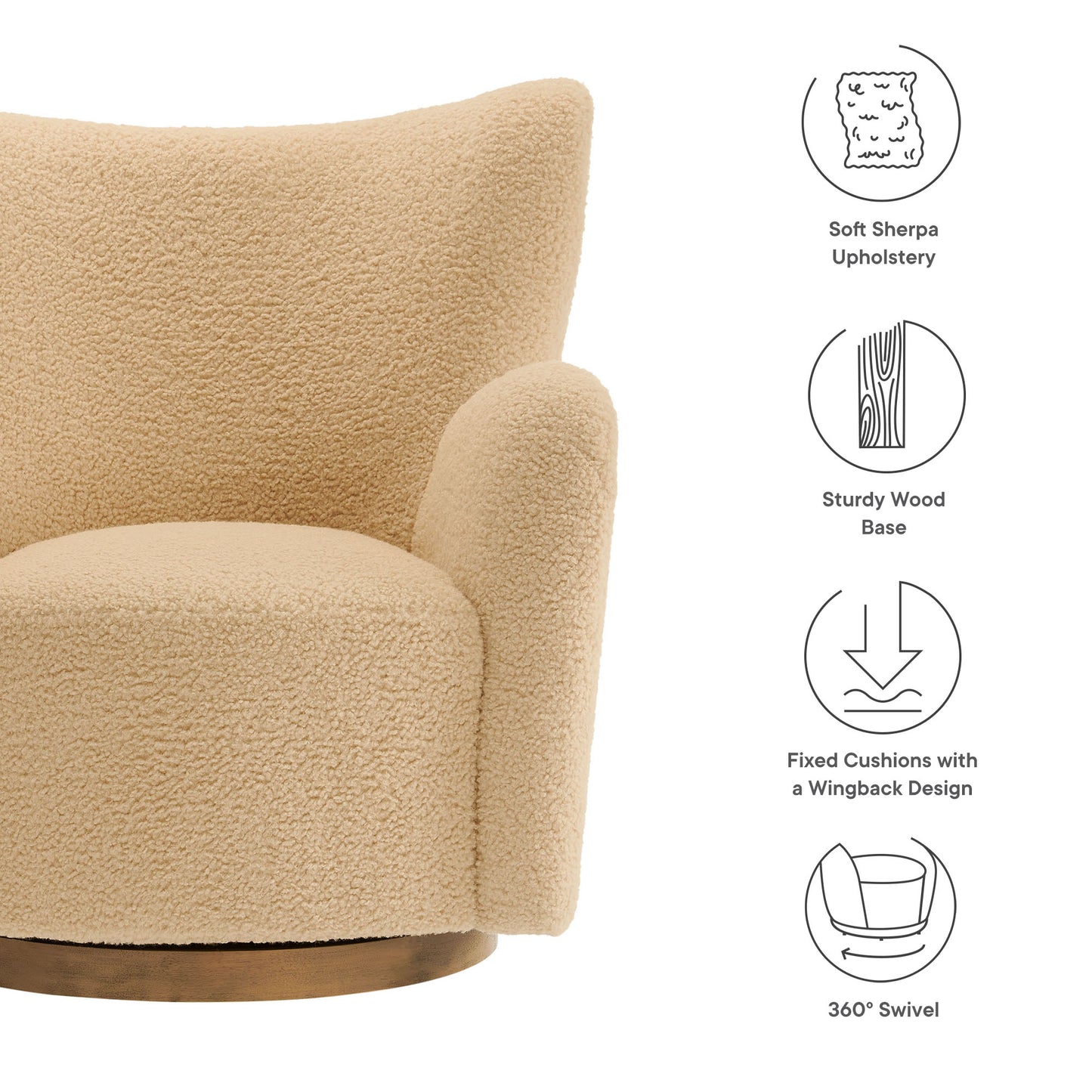 Modway - Montrose Wingback Sherpa Swivel Accent Chair by Modway  Living Room Sofas and Armchairs Brown - EEI-7105-IVO-WAL