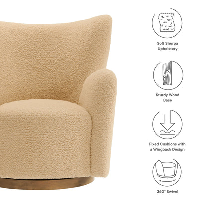 Modway - Montrose Wingback Sherpa Swivel Accent Chair by Modway  Living Room Sofas and Armchairs Brown - EEI-7105-IVO-WAL