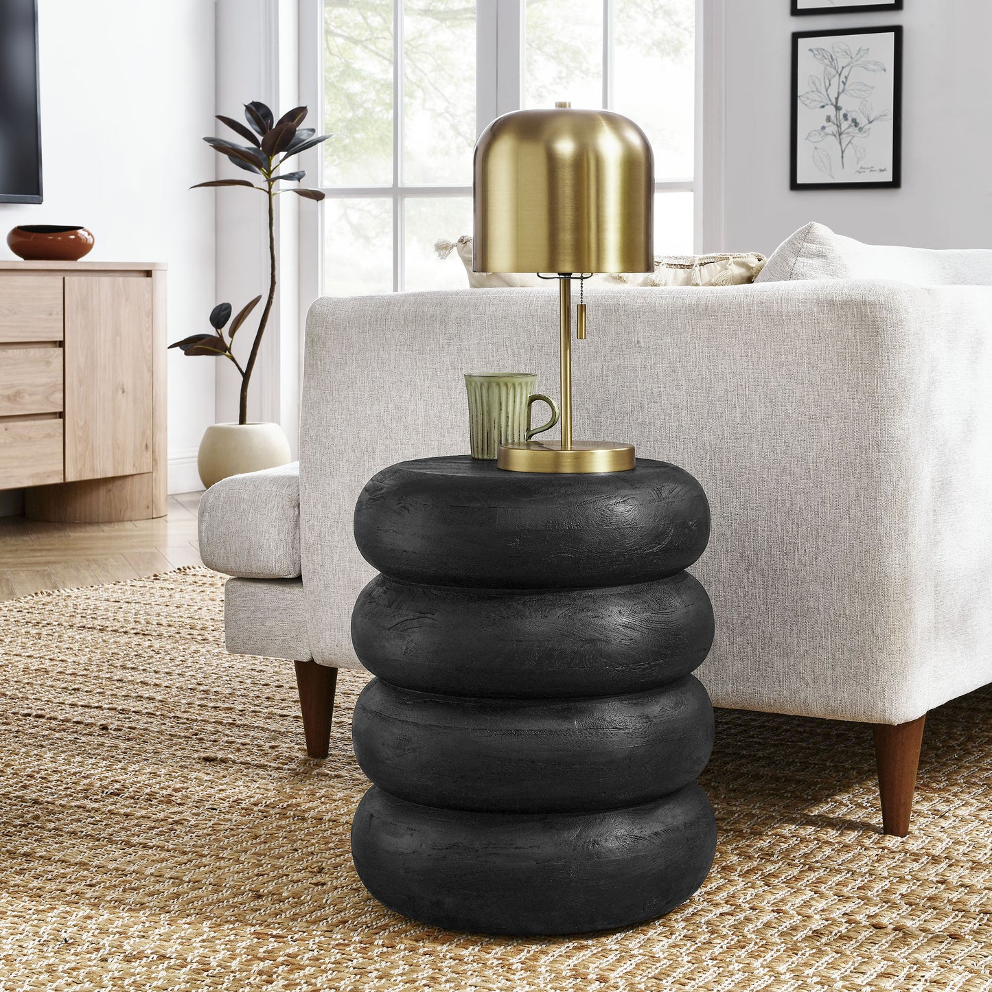 Modway - Ellery Round Stacked Wood Side Table by Modway  Living Room Tables Black - EEI-7106-BLK