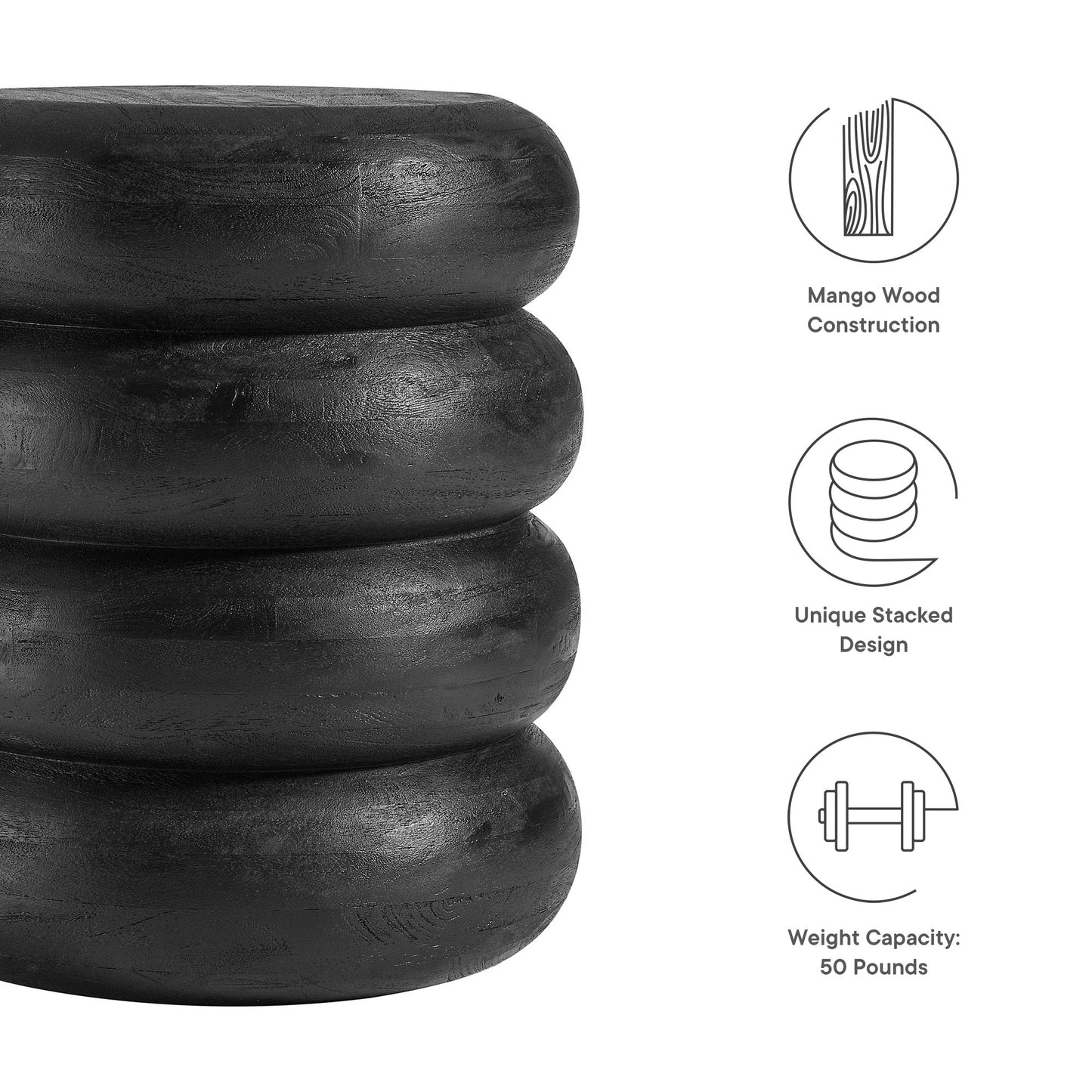 Modway - Ellery Round Stacked Wood Side Table by Modway  Living Room Tables Black - EEI-7106-BLK