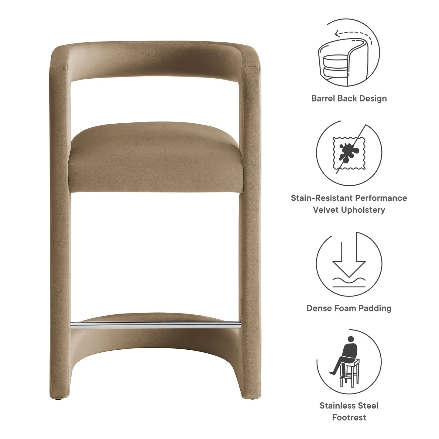 Modway - Winslow Performance Velvet Counter Stool by Modway  Bar and Dining Bar and Counter Stools Brown - EEI-7107-TAU