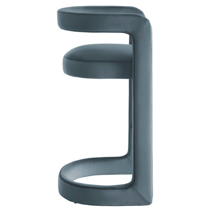 Blue upholstered bar stool in a simple modern contemporary design.