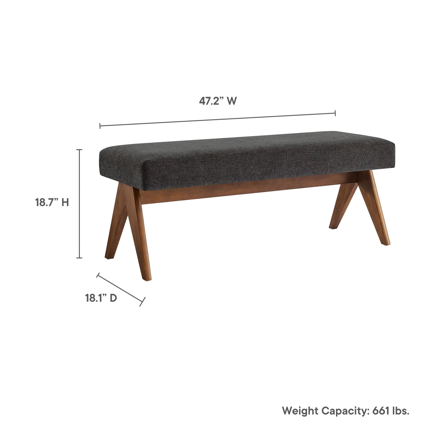 Modway - Lyra 47" Fabric Upholstered Bench by Modway  Living Room Benches and Stools Gray - EEI-7112-HDG