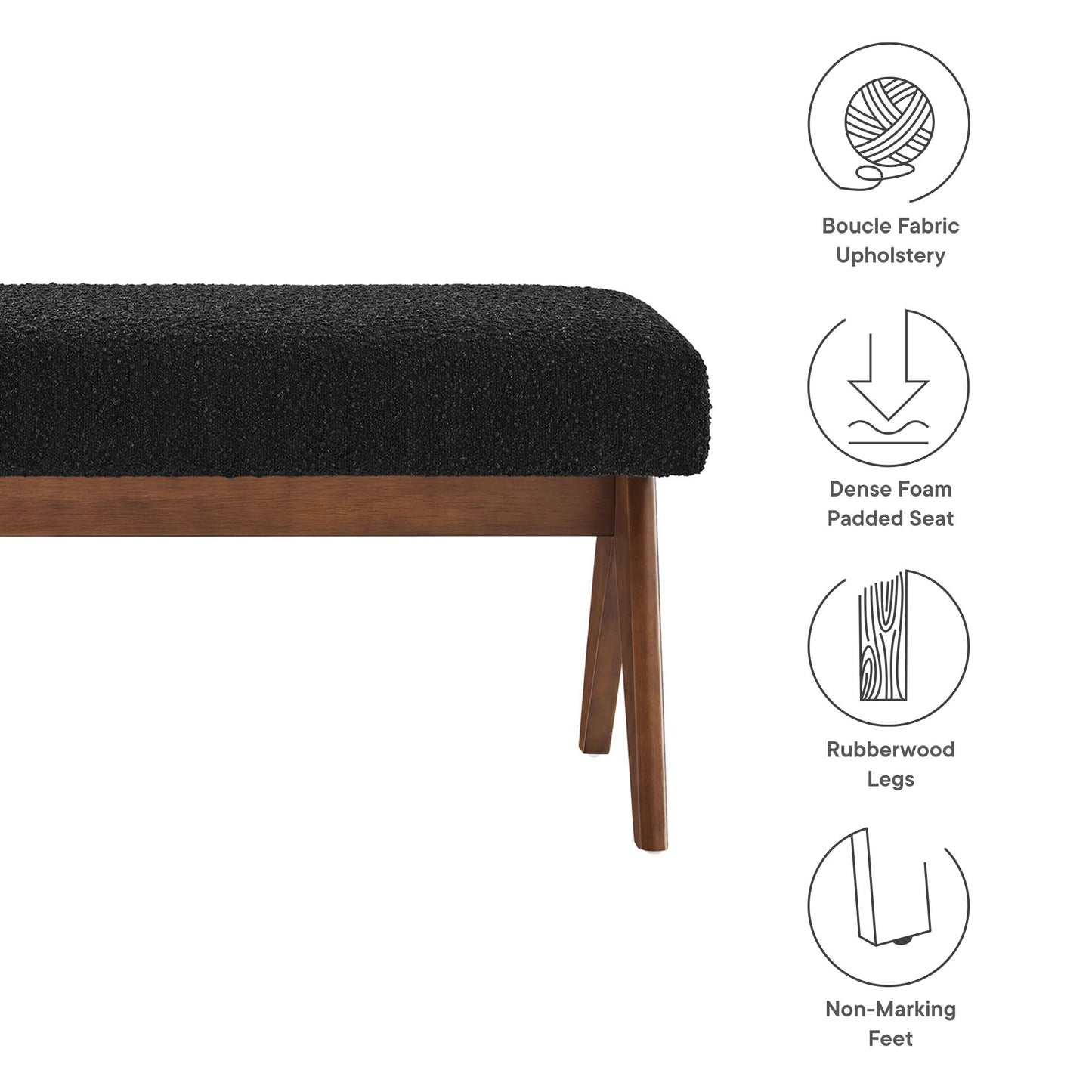 Modway - Lyra 47" Boucle Upholstered Bench by Modway  Living Room Benches and Stools Black - EEI-7113-BLK