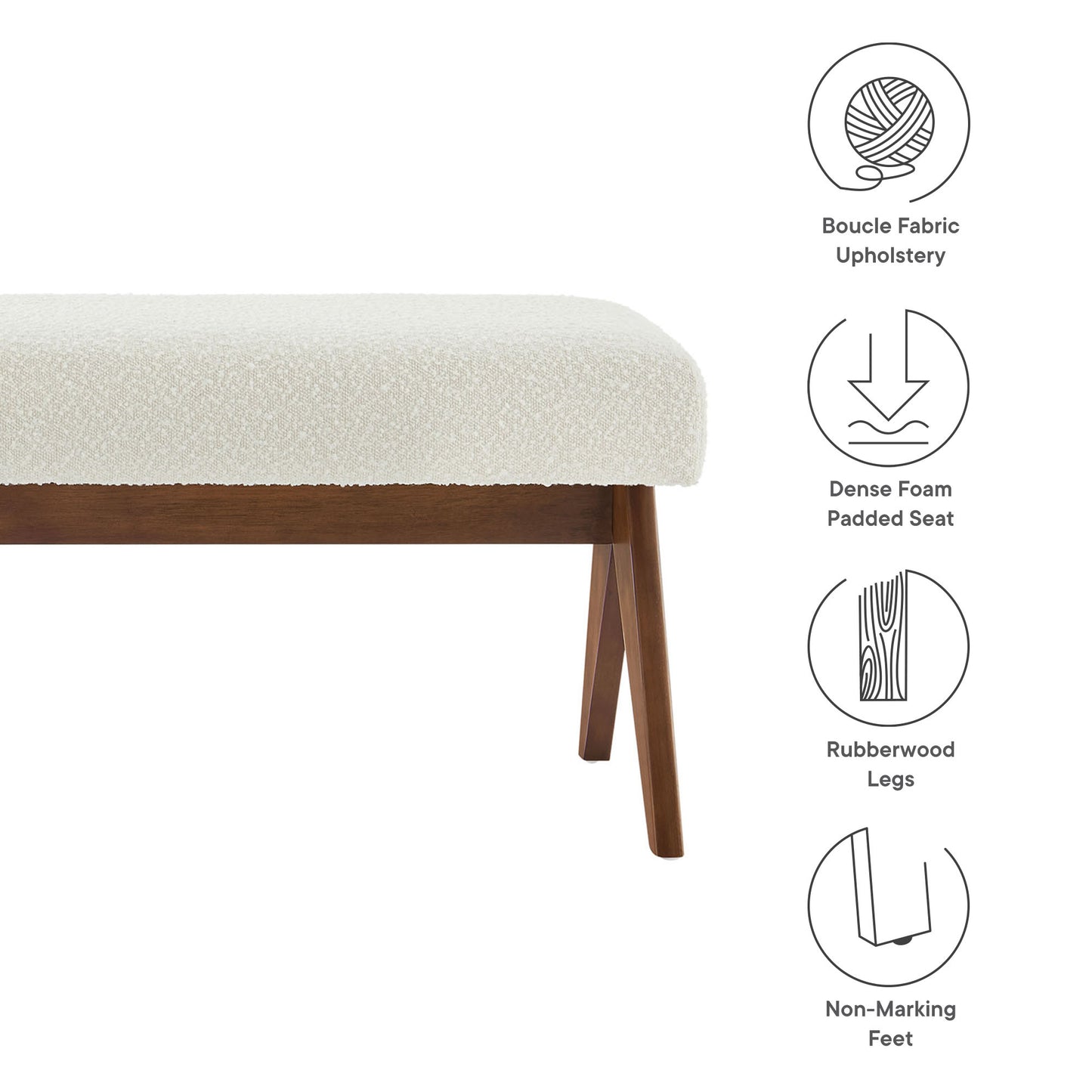 Modway - Lyra 47" Boucle Upholstered Bench by Modway  Living Room Benches and Stools Ivory - EEI-7113-IVO