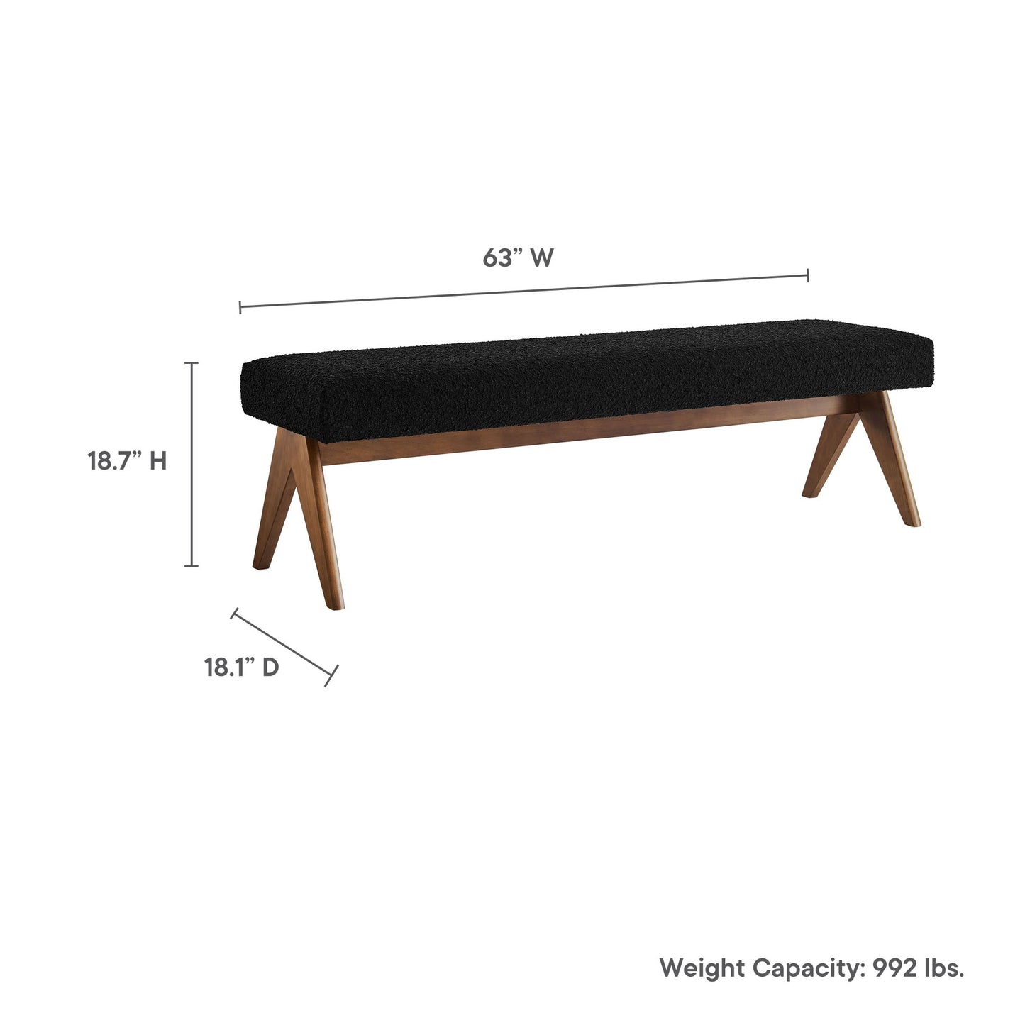 Modway - Lyra 63" Boucle Upholstered Bench by Modway  Living Room Benches and Stools Black - EEI-7115-BLK
