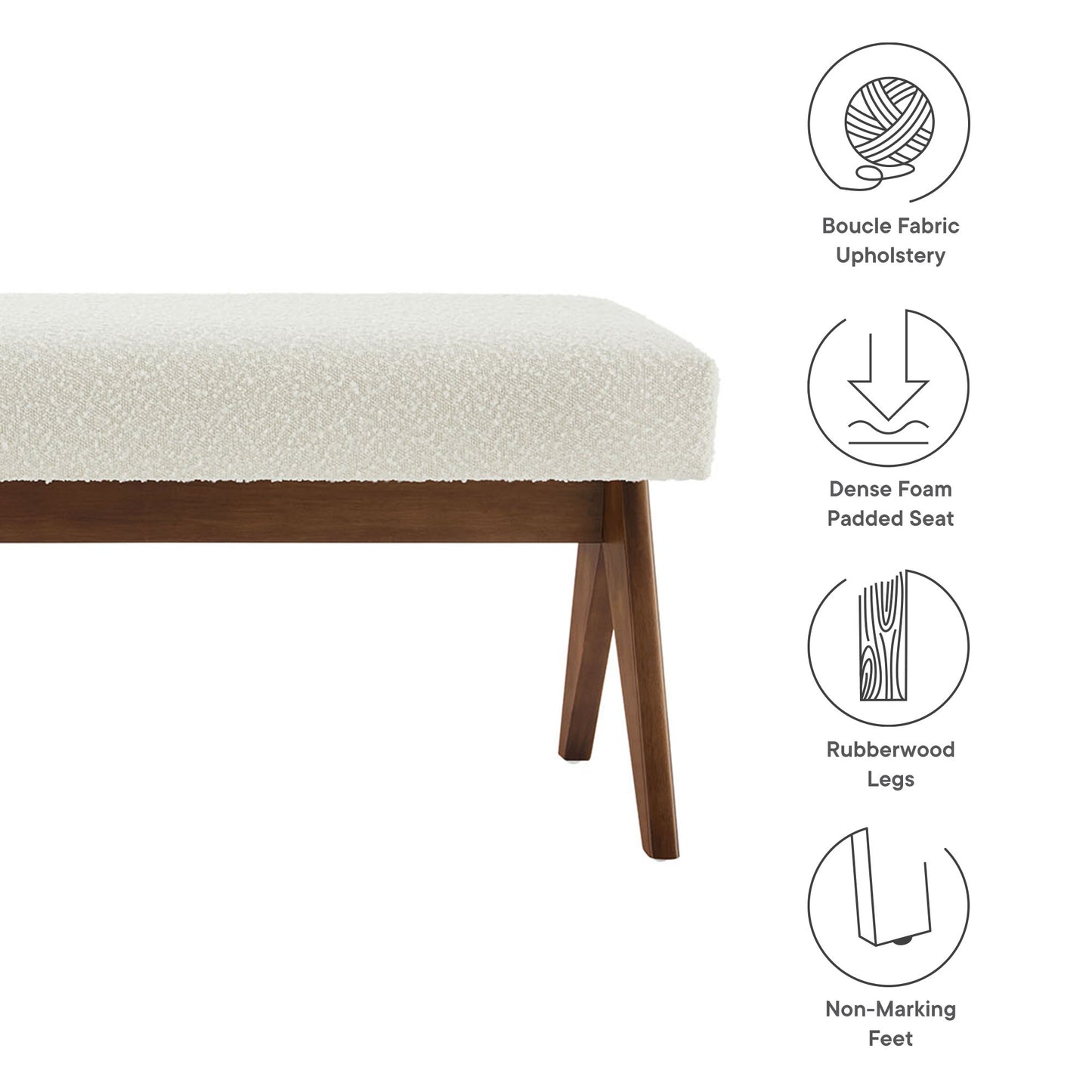 Modway - Lyra 63" Boucle Upholstered Bench by Modway  Living Room Benches and Stools Ivory - EEI-7115-IVO