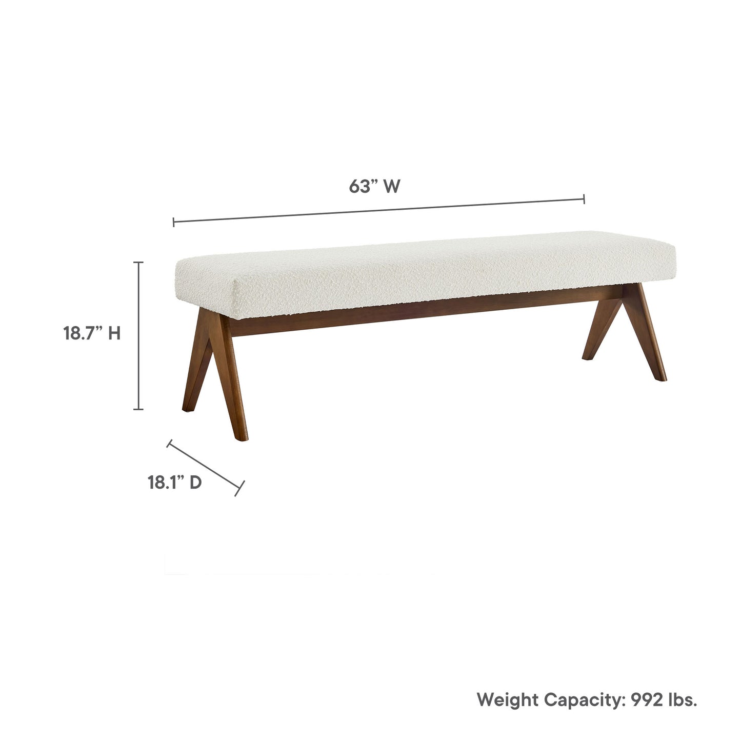 Modway - Lyra 63" Boucle Upholstered Bench by Modway  Living Room Benches and Stools Ivory - EEI-7115-IVO
