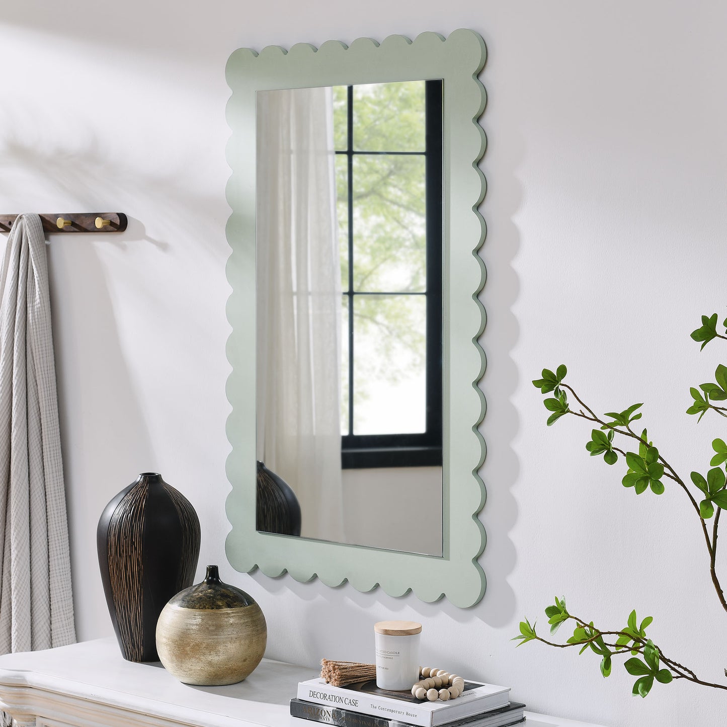 Modway - Emmeline Scalloped Rectangle Wall Mirror by Modway  Bedroom Case Goods Green - EEI-7116-SGE