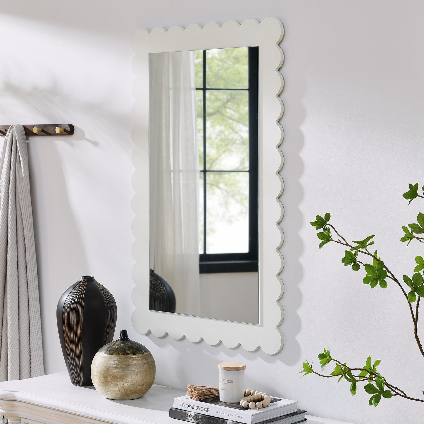 Modway - Emmeline Scalloped Rectangle Wall Mirror by Modway  Bedroom Case Goods White - EEI-7116-WHI