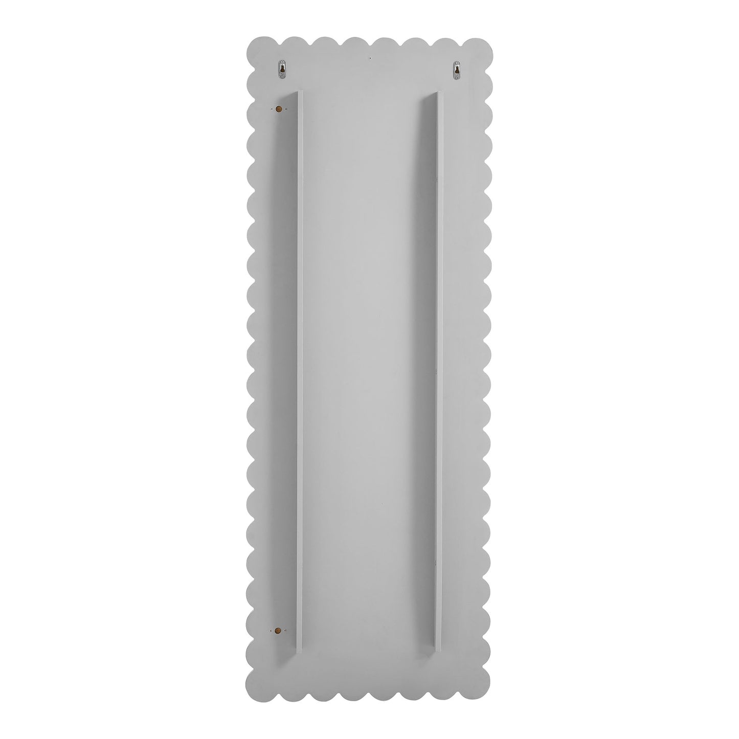 Gray scalloped-edge rectangle floor mirror.
