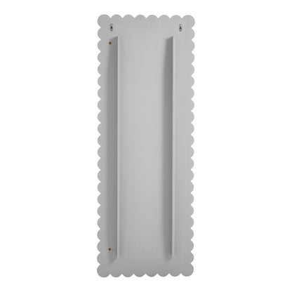 Gray scalloped-edge rectangle floor mirror.