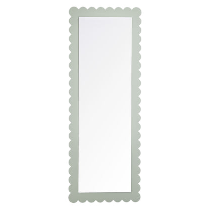 Tall full-length floor mirror with a scalloped sage-green frame.