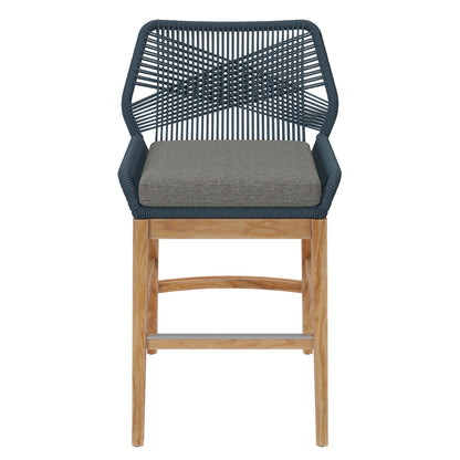 Modway - Wellspring Outdoor Patio Teak and Rope Counter Stool by Modway  Outdoor Furniture Bar and Dining Blue - EEI-7126-BLU-GPH