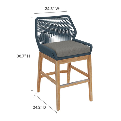 Modway - Wellspring Outdoor Patio Teak and Rope Counter Stool by Modway  Outdoor Furniture Bar and Dining Blue - EEI-7126-BLU-GPH