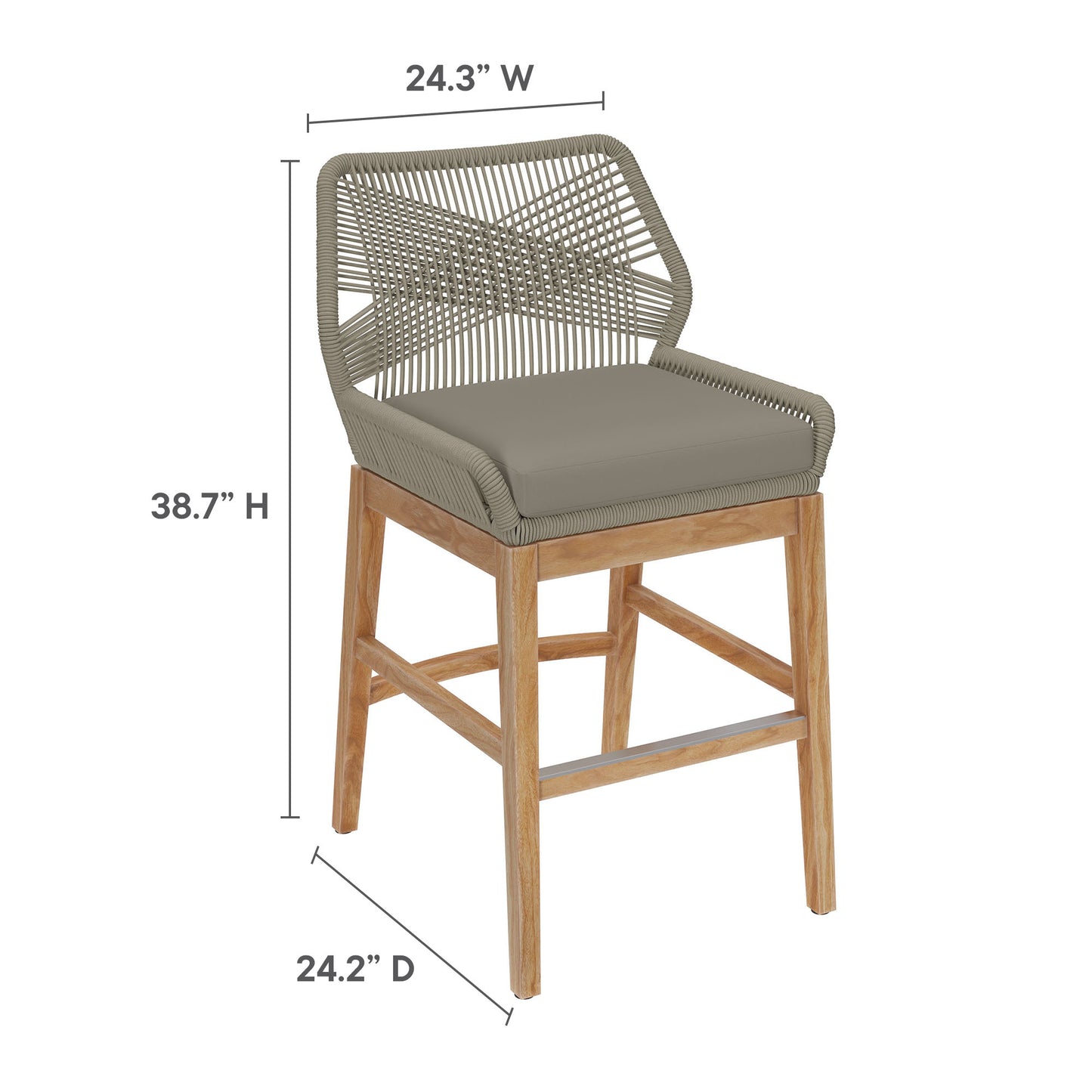 Modway - Wellspring Outdoor Patio Teak and Rope Counter Stool by Modway  Outdoor Furniture Bar and Dining Gray - EEI-7126-LGR-GRG