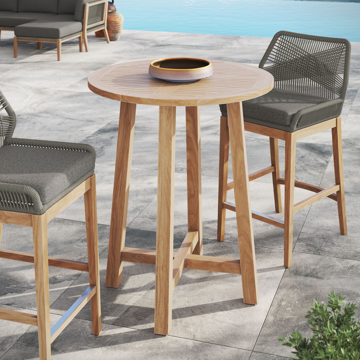Modway - Wellspring 36" Outdoor Patio Teak Wood Bar Table by Modway  Outdoor Furniture Bar and Dining Brown - EEI-7127-NAT