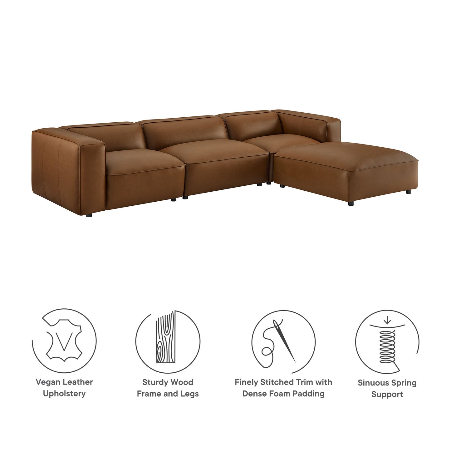 Modway - Auren 4-Piece Vegan Leather Modular Sofa Set by Modway  Living Room Sofas and Armchairs Brown - EEI-7128-COF