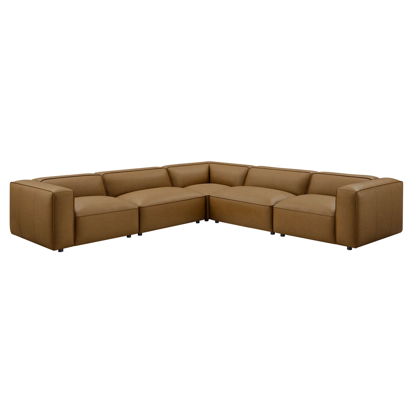 Modway - Auren 5-Piece Upholstered Vegan Leather Modular L-Shaped Sofa by Modway  Living Room Sofas and Armchairs Brown - EEI-7129-CAM