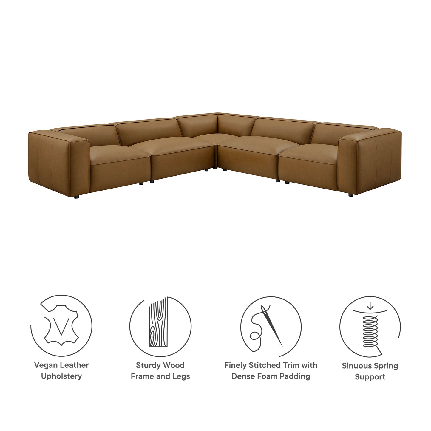 Modway - Auren 5-Piece Upholstered Vegan Leather Modular L-Shaped Sofa by Modway  Living Room Sofas and Armchairs Brown - EEI-7129-CAM
