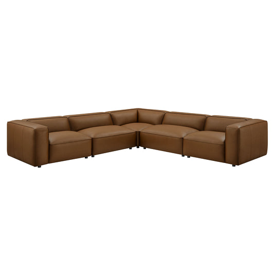 Modway - Auren 5-Piece Upholstered Vegan Leather Modular L-Shaped Sofa by Modway  Living Room Sofas and Armchairs Brown - EEI-7129-COF