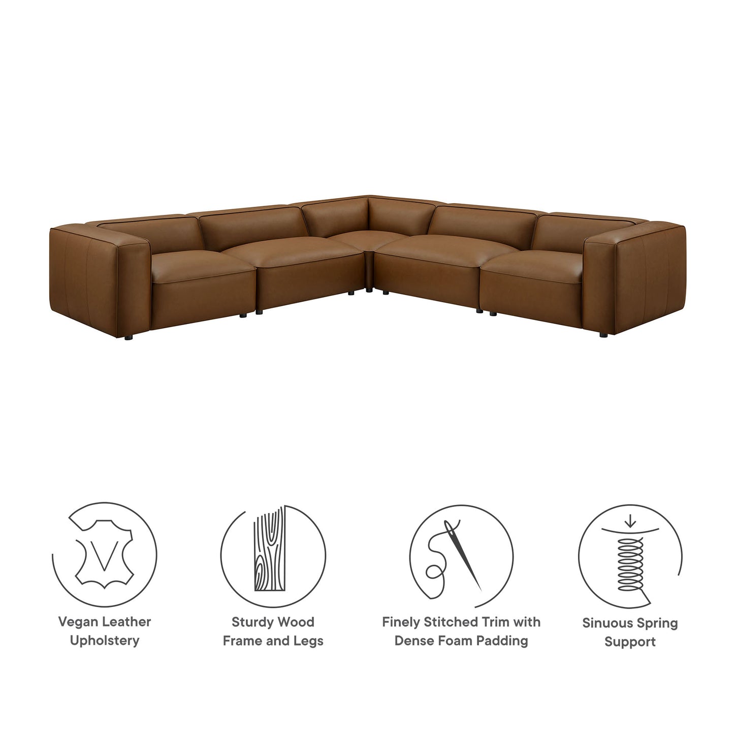 Modway - Auren 5-Piece Upholstered Vegan Leather Modular L-Shaped Sofa by Modway  Living Room Sofas and Armchairs Brown - EEI-7129-COF