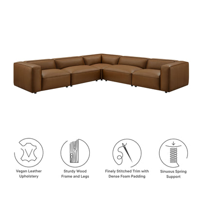 Modway - Auren 5-Piece Upholstered Vegan Leather Modular L-Shaped Sofa by Modway  Living Room Sofas and Armchairs Brown - EEI-7129-COF