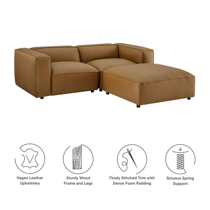 Modway - Auren 3-Piece Upholstered Vegan Leather Modular Loveseat with Ottoman by Modway  Living Room Sofas and Armchairs Brown - EEI-7130-CAM