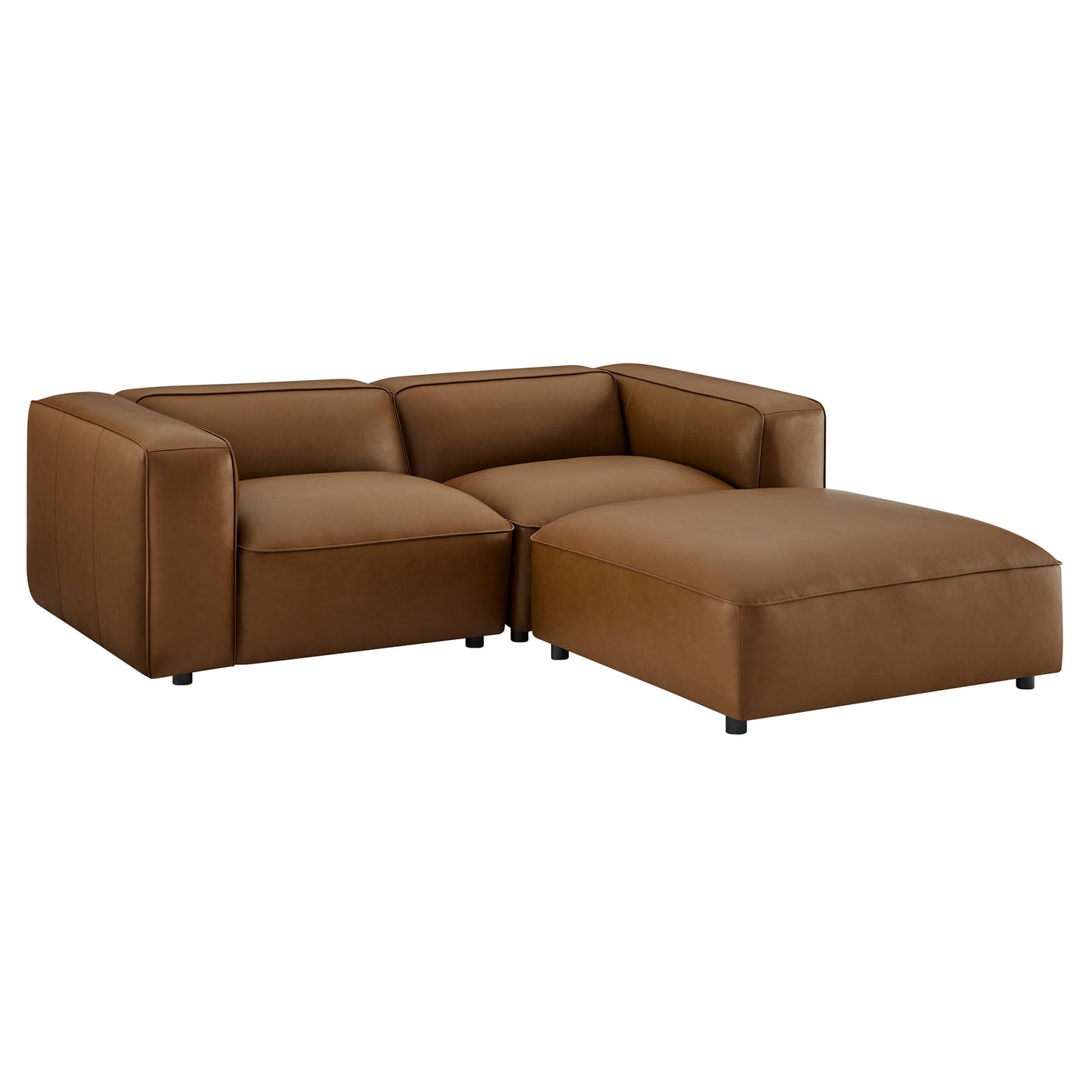 Modway - Auren 3-Piece Upholstered Vegan Leather Modular Loveseat with Ottoman by Modway  Living Room Sofas and Armchairs Brown - EEI-7130-COF