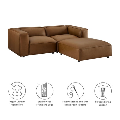 Modway - Auren 3-Piece Upholstered Vegan Leather Modular Loveseat with Ottoman by Modway  Living Room Sofas and Armchairs Brown - EEI-7130-COF