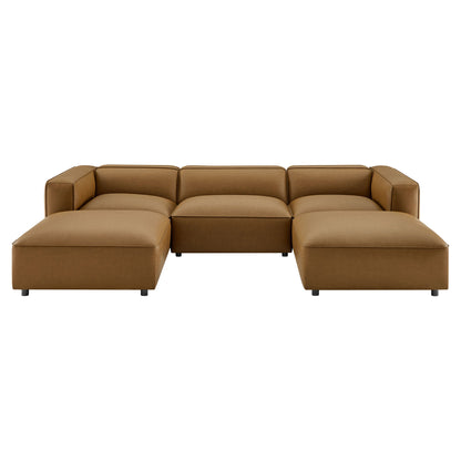 Modway - Auren 5-Piece Upholstered Vegan Leather Modular U-Shaped Sofa by Modway  Living Room Sofas and Armchairs Brown - EEI-7131-CAM