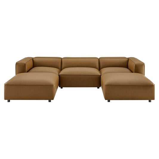Modway - Auren 5-Piece Upholstered Vegan Leather Modular U-Shaped Sofa by Modway  Living Room Sofas and Armchairs Brown - EEI-7131-CAM