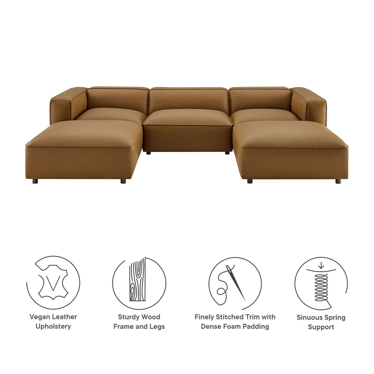 Modway - Auren 5-Piece Upholstered Vegan Leather Modular U-Shaped Sofa by Modway  Living Room Sofas and Armchairs Brown - EEI-7131-CAM