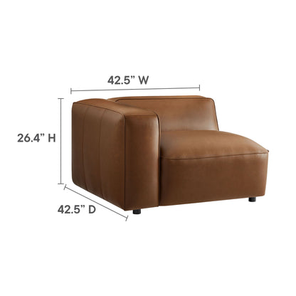 Cognac brown vegan leather modular sofa with channel-stitched back and arm panels, modern mid-century style.