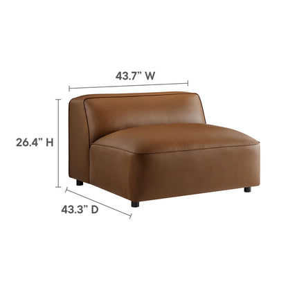 Cognac-brown vegan-leather modular sofa, 3-piece with low-profile legs; 43.7W x 43.3D x 26.4H