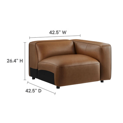 Cognac brown leather lounge chair with rounded arms & black base; modern compact seating (42.5W x 42.5D x 26.4H).