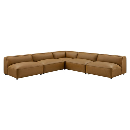 Modway - Auren 5-Piece Upholstered Armless L-Shaped Vegan Leather Modular Sofa by Modway  Living Room Sofas and Armchairs Brown - EEI-7133-CAM
