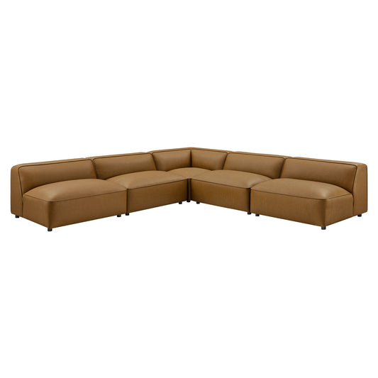 Modway - Auren 5-Piece Upholstered Armless L-Shaped Vegan Leather Modular Sofa by Modway  Living Room Sofas and Armchairs Brown - EEI-7133-CAM