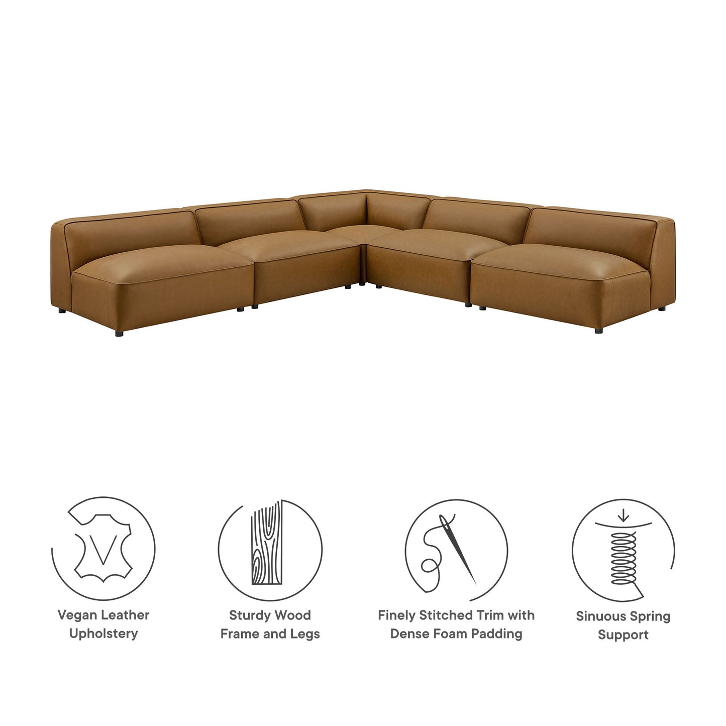 Modway - Auren 5-Piece Upholstered Armless L-Shaped Vegan Leather Modular Sofa by Modway  Living Room Sofas and Armchairs Brown - EEI-7133-CAM