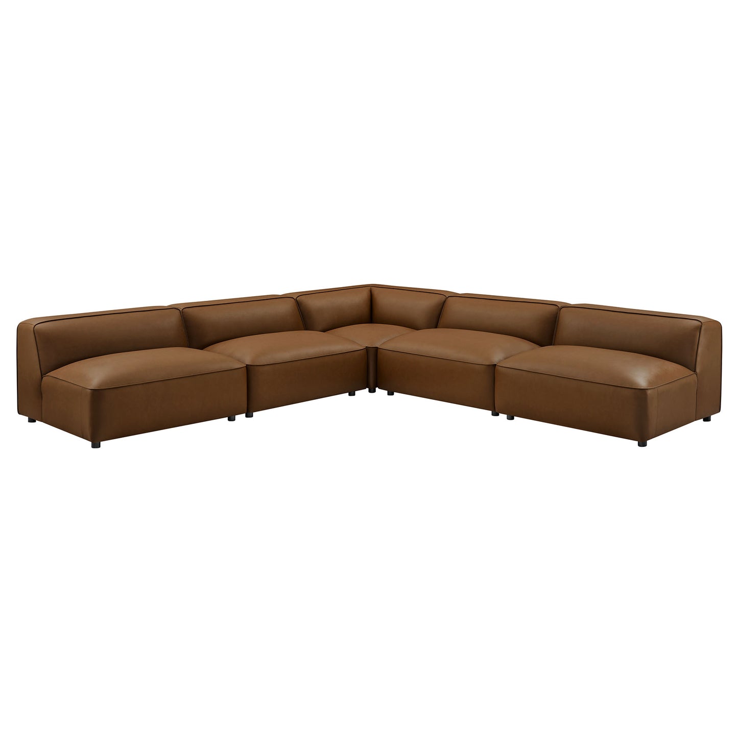 Modway - Auren 5-Piece Upholstered Armless L-Shaped Vegan Leather Modular Sofa by Modway  Living Room Sofas and Armchairs Brown - EEI-7133-COF