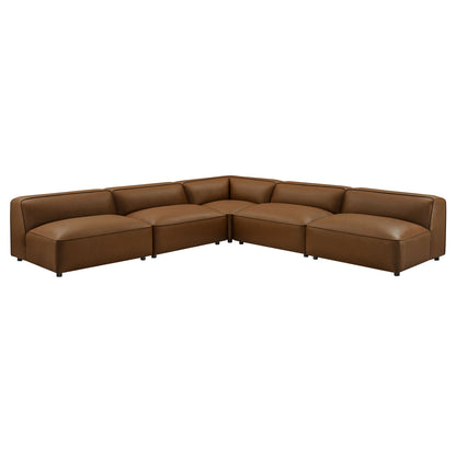 Modway - Auren 5-Piece Upholstered Armless L-Shaped Vegan Leather Modular Sofa by Modway  Living Room Sofas and Armchairs Brown - EEI-7133-COF