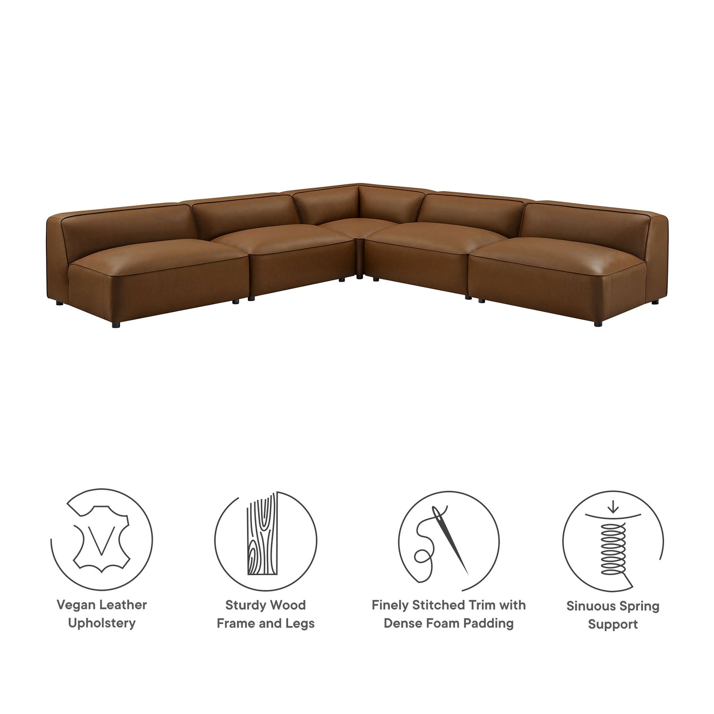 Modway - Auren 5-Piece Upholstered Armless L-Shaped Vegan Leather Modular Sofa by Modway  Living Room Sofas and Armchairs Brown - EEI-7133-COF
