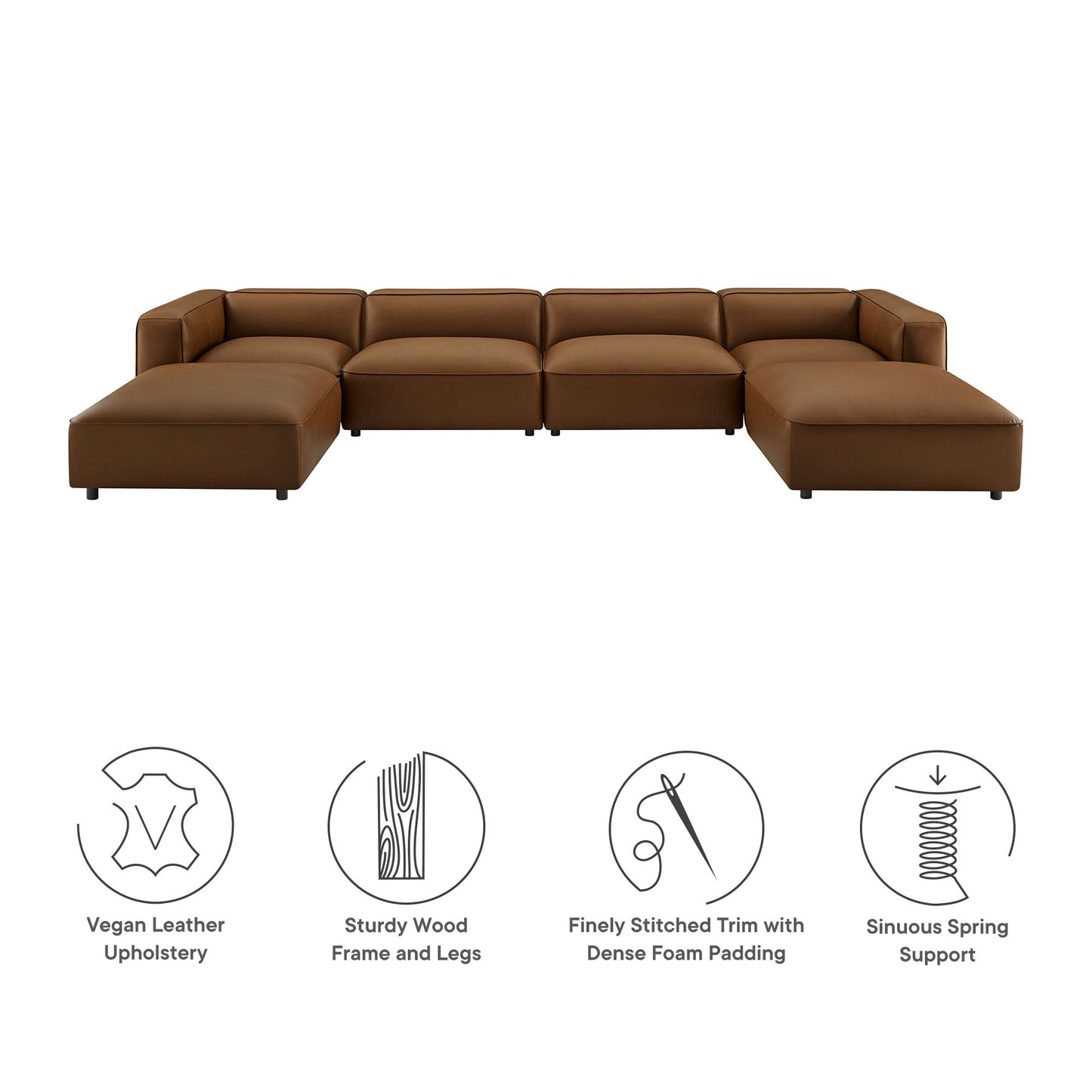 Modway - Auren 6-Piece Upholstered Vegan Leather Modular Sofa by Modway  Living Room Sofas and Armchairs Brown - EEI-7134-COF