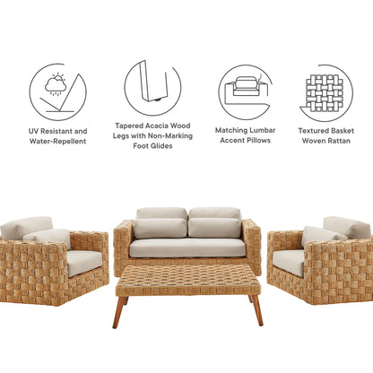 Modway - Thames 4-Piece Outdoor Patio Wicker Outdoor Patio Rattan Furniture Set by Modway  Outdoor Furniture Sofa Sectionals Gray - EEI-7135-NAT-LGR