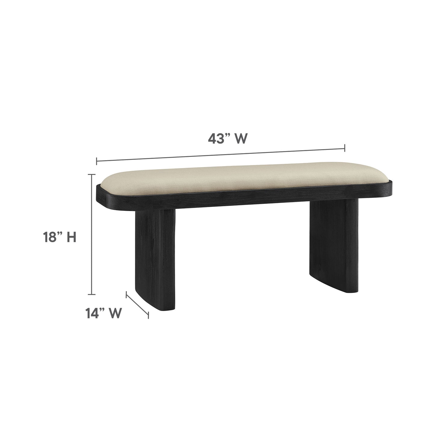 Modway - Iver 43" Upholstered Wood Accent Bench by Modway  Living Room Benches and Stools Gray - EEI-7143-BLK-FLX
