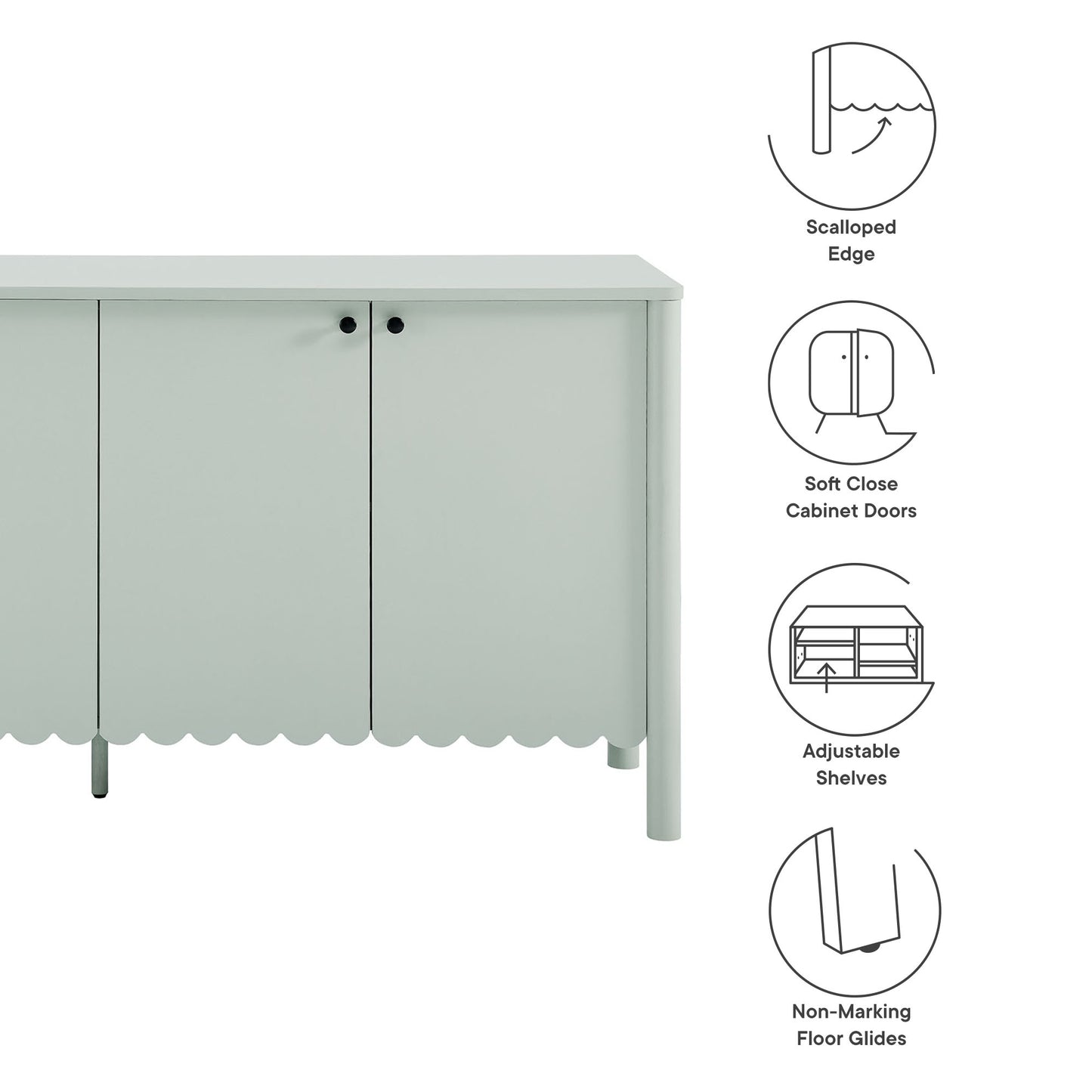 Modway - Emmeline 66" 4-Door Scalloped Sideboard Cabinet by Modway  Living Room  Green - EEI-7153-SGE